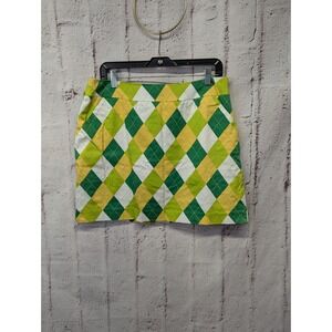 Loudmouth Womens 10 Argyle Green Yellow White Cotton Blend‎ Skort Golf Tennis